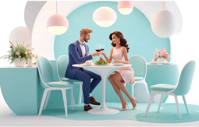 Couple Sitting at the Dining Table 3D Character Art Illustration